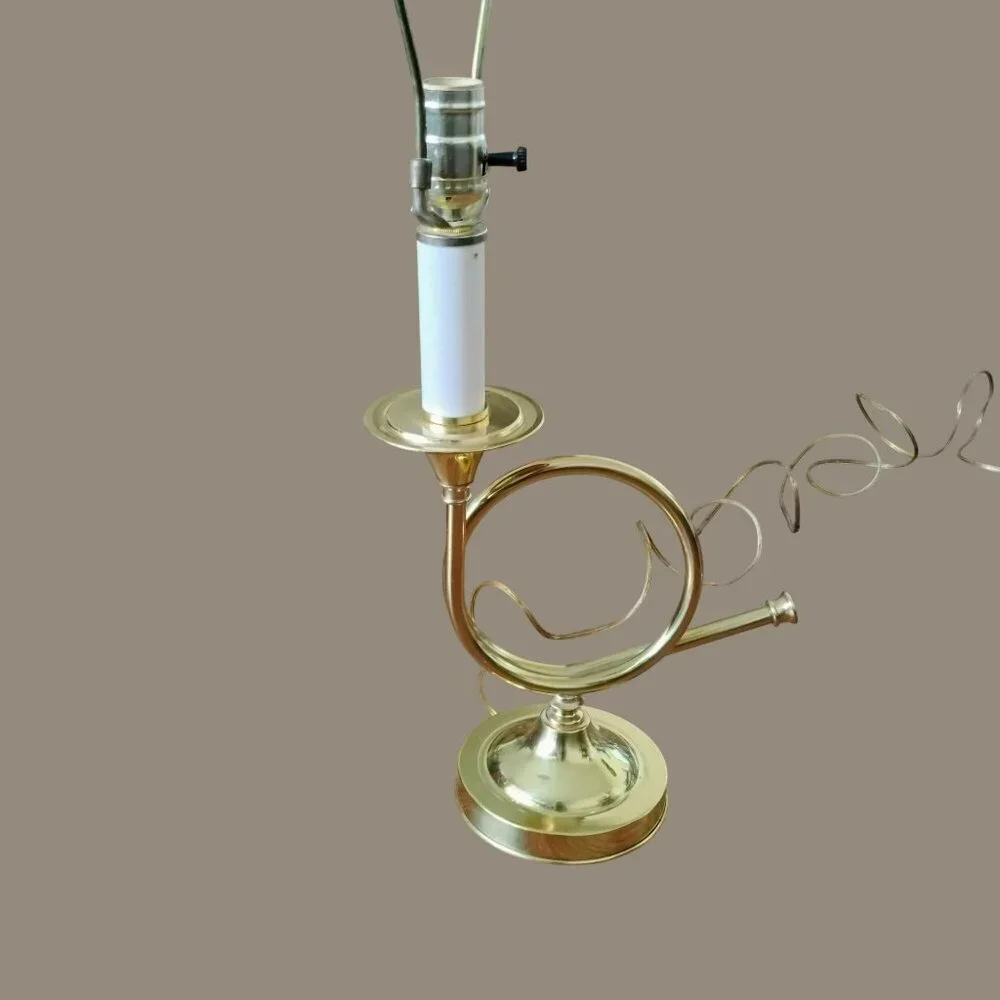Vintage French Horn Brass Table Lamp 25